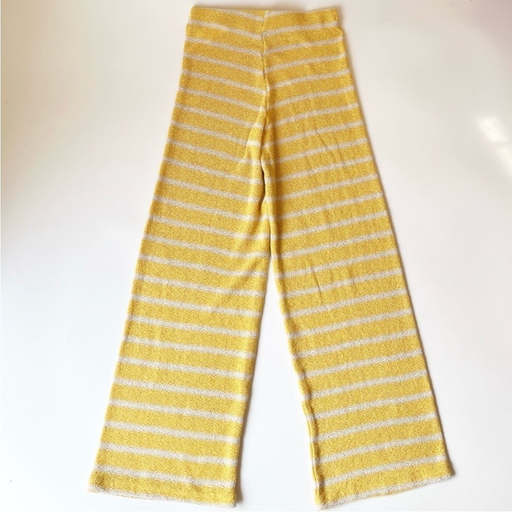 Zara Open Knit Striped Pants Yellow White Straight Leg Size Small - Picture 4 of 13